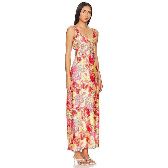 New Free People x Intimately Floral Maxi Dress Pink High Slit Sleeveless Sz L - Picture 2 of 9